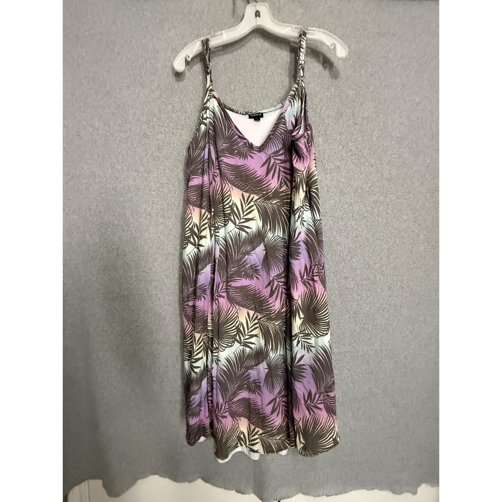 Torrid Dress Womens 1 Multicolor Palm Print V Neck Strappy Swing Lined Sundress